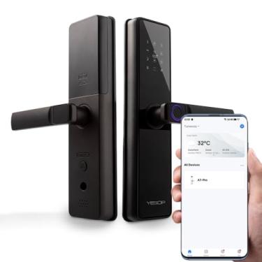 Imagem de YESOP Fechadura Digital Eletrônica Inteligente Wifi Tag Senha Chave App Abertura À Distância Compatível Com Tuya Preto