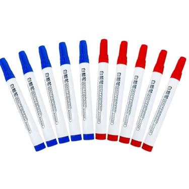 Imagem de GZBABY Canetas marcadoras de quadro branco, 10 peças, marcador apagável a seco de ponta fina, secagem rápida, fácil de limpar (azul vermelho)