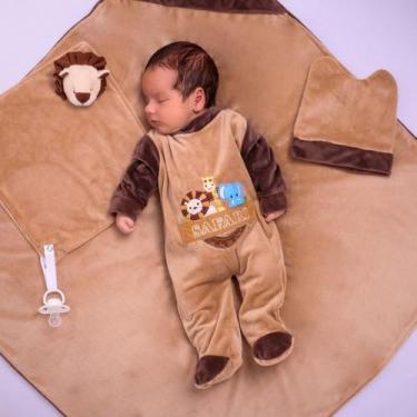 Imagem de Saída De Maternidade Para Menino Safari Bege Plush - flor de algodão e