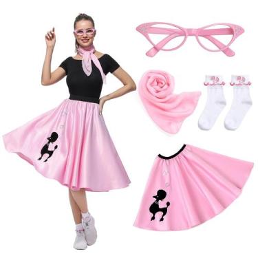 Imagem de Traje Rabtero feminino Sock Hop dos anos 50, vestido de poodle, rosa L
