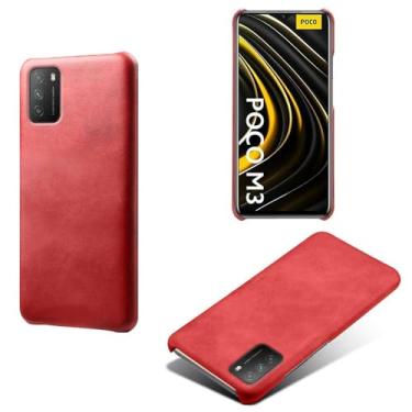 Imagem de Capa para Xiaomi POCO M3,Proteção contra quedas,Casca de volta de cor sólida simples,Design de couro de imitação de plástico-Red