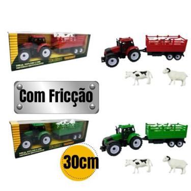 Imagem de Trator Carrinho Fricção 30cm + Animais Fazendinha Brinquedo Faz de Con