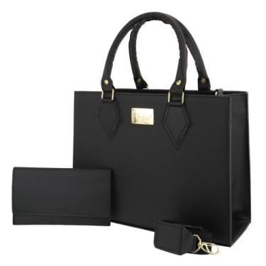Imagem de Kit 2 bolsas feminina square alça de mão e transversal com carteira - 