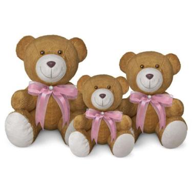 Imagem de Trio De Ursinhos De Pelúcia Articulado Decoração Com Laço 15, 20 e 25c