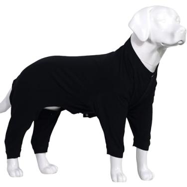Imagem de Lovelonglong Pijama leve para cães de 1,8 m, macacão de algodão puro com 4 pernas, macacão para cães, fantasia elegante para filhotes de cachorro para cães grandes e pequenos, preto, G