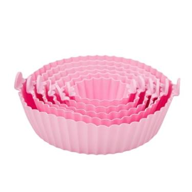 Imagem de Forma Bandeja de Silicone Flexível Protetora Reutilizável Antiaderente para Fritadeira Elétrica (Rosa)
