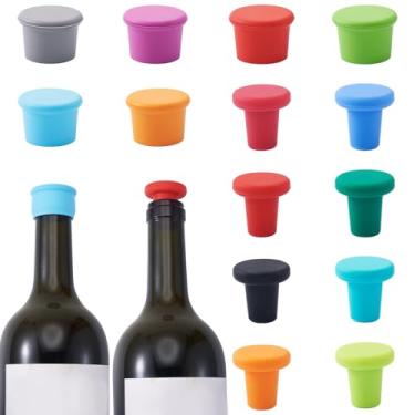 Imagem de Craftdady 14 peças de rolhas de vinho de silicone reutilizáveis, rolhas de vinho de cerveja, em forma de coluna, bebida, cerveja, champanhe, garrafas de vidro para manter o armazenamento de vinho