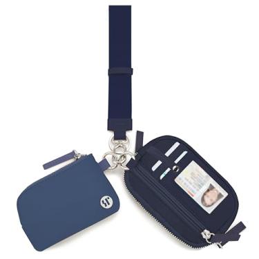 Imagem de Carteira de pulso com zíper mini para mulheres, bolsa dupla destacável, bolsa de pulso RFID, bolsa de pulso com bolsa portátil para moedas, Azul claro e escuro