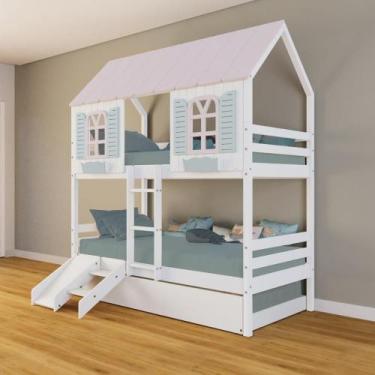 Imagem de Treliche Casinha Bela Kit Escada/Escorregador - Madeira Maciça Branco/