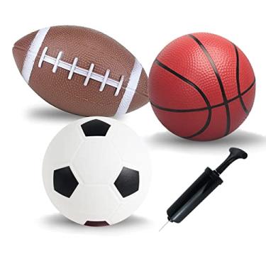 Imagem de Bolas esportivas pequenas de futebol com bomba de mão para crianças e crianças pequenas - (pacote com 3) Conjunto de bolas esportivas de borracha de 15 cm de diâmetro para diversão ao ar livre e