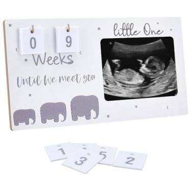 Imagem de UNICRAFTALE Moldura de ultrassom para ultrassom de 10 x 7,6 cm com contagem regressiva variável, números da semana, ideias de anúncio de gravidez, ótimo presente para grávidas e pais, 23 x 12,7 cm