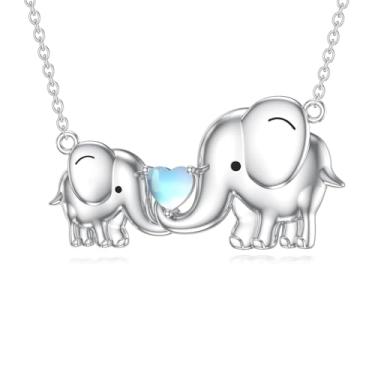 Imagem de LONAGO Colar de elefante, pedra da lua, mãe, elefante, pingente de joia presente para mulheres