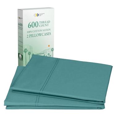 Imagem de California Design Den Conjunto de 2 fronhas Queen/Standard - 600 fios de qualidade de hotel de luxo, 100% algodão macio, tamanho Queen, cetim nítido e legal, serve para travesseiros padrão e queen -