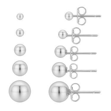 Imagem de VIRENZA Kit 5 Brincos Bolinha Banhados a Prata 925 3, 4, 6, 8 e 10mm
