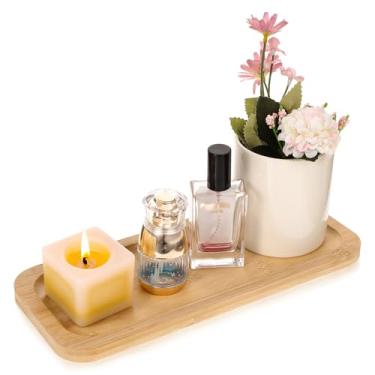 Imagem de Bandeja de bambu para pia de banheiro, bandeja de bancada de banheiro, bandejas de bambu para banheiro, paletes de vaidade para organizar decoração, exibição de vaso sanitário, 28 x 11 x 1,2 cm