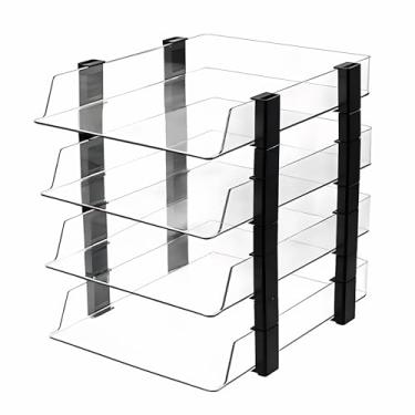 Imagem de RHONZHAO Organizador de bandeja de papel empilhável transparente de 4 camadas para arquivos de carta/A4, classificador de documentos de mesa, armazenamento de mesa de escritório transparente (4