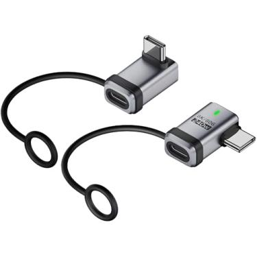 Imagem de Adaptador USB-C de ângulo reto, 90 graus macho para fêmea, 8K @60Hz, carregamento de 240W, velocidade de transferência de 80 Gbps, compatível com Thunderbolt 4, Steam Deck, tablet, telefone, cinza
