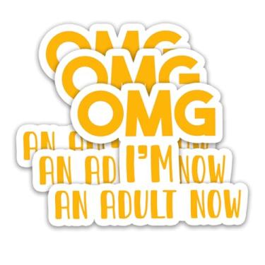 Imagem de 3 adesivos engraçados de aniversário de 18 anos - OMG I'm an Adult Now - Decalques de vinil humor para celebração de jovens adultos, decorações de festa de formatura, álbum de recortes, diário, laptop