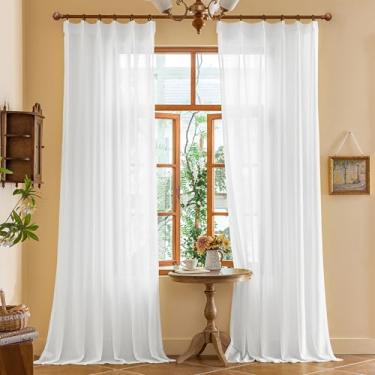 Imagem de Cortinas transparentes plissadas extra largas de 152 cm de comprimento para sala de estar, cortinas plissadas leves e elegantes com ganchos ajustáveis para quarto, brancas, 152 cm L x 278 cm C, 2