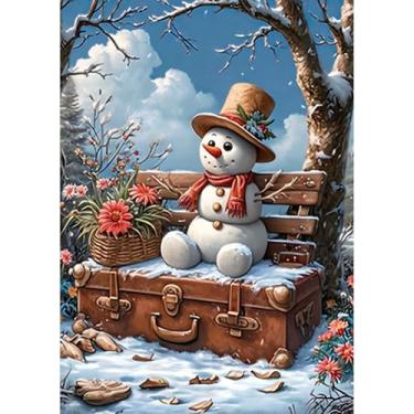 Imagem de Auremi Kits de pintura artística de diamante de boneco de neve para adultos, DIY 5D Christmas Diamond Art Round Diamonds Kit de pintura de arte de cristal para decoração de casa presentes 30 × 40 cm