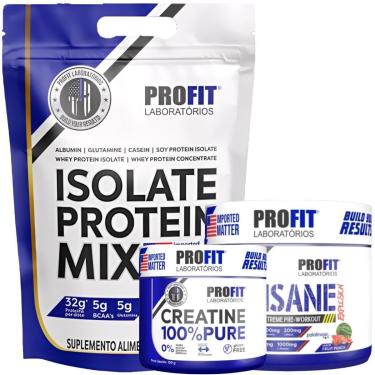 Imagem de WHEY PROTEIN ISOLADO 1,8KG l PRÉ TREINO INSANE EXPLOSION 200G l CREATINA MONOHIDRATADA 150G l PROFIT-Unissex