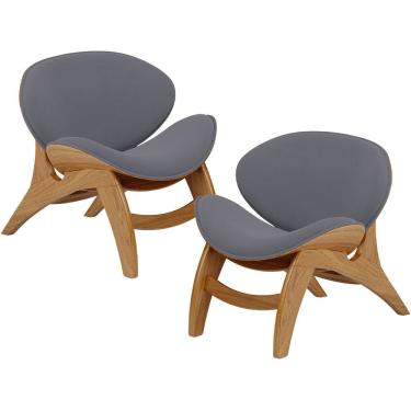 Imagem de Kit 2 Poltronas Decorativa Orgânica Sala Living Kadosh L02 Suede Cinza - Lyam Decor