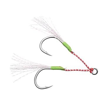 Imagem de GRFIT Ganchos de pesca 4 pares/lote gancho de metal de assistência luminosa com linha PE pena anel sólido colher de pesca anzol para isca de pesca 5-80 g anzóis (cor: 11#)