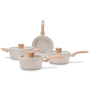 Imagem de Cj de Panelas Antiaderente Cerâmic Life Sirius Vanilla C/Fundo de Indução 4 Peças Brinox