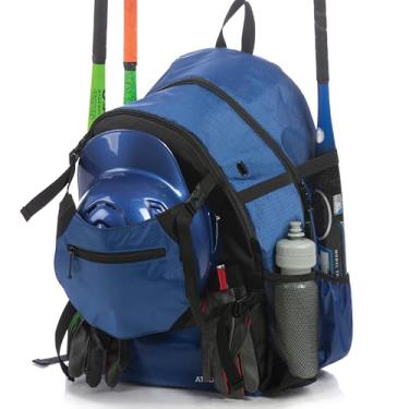 Imagem de Athletico Bolsa de beisebol Advantage – Mochila de beisebol com suporte externo para capacete para beisebol, T-Ball e softball, equipamentos e equipamentos para jovens e adultos | Comporta taco, capacete, luva, sapatos (azul)