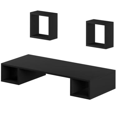 Imagem de Mesa Suspensa Escrivaninha Com Nichos Escritório em Mdf Reforçado 15mm Preto