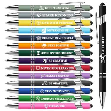 Imagem de Vebermo Conjunto de 15 canetas motivacionais – canetas esferográficas retráteis com citações inspiradoras para material escolar de escritório, presentes de incentivo para mulheres e homens