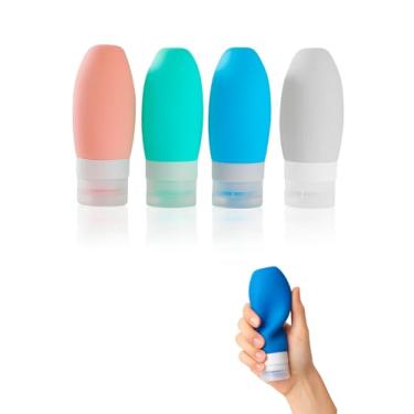 Imagem de Frascos de Silicone Portáteis para Viagem – 4 Unidades 90ml, Anti Vazamento, Reutilizáveis para Shampoo, Condicionador e Sabonete Líquido - Qualidade Premium