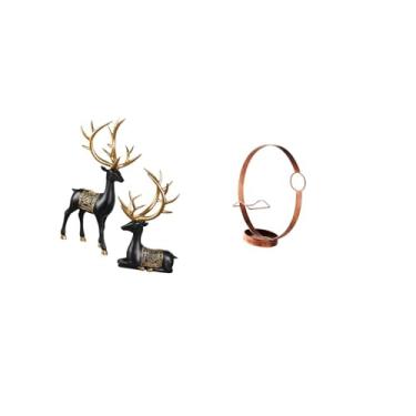 Imagem de Fenteer Escultura Elegante de Resina de Rena E Alce E Suporte de Garrafa de Vinho de Ferro para Exibição de Armário de Mesa E Decoração de Casamento para Inau