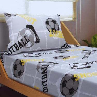 Imagem de Jogo de Cama Solteiro Infantil FootBall Kick Bola Time Menino Oficial – Anti Alergico Lençol c/Elástico – Malha 70% Algodão 30% Poliéster Premium