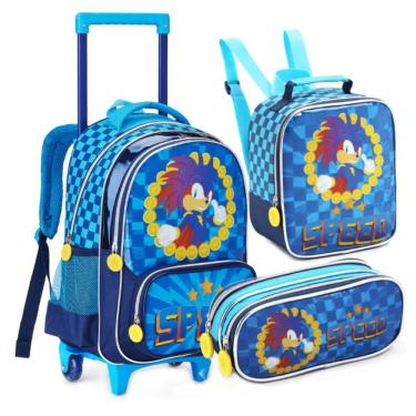 Imagem de Kit Mochila De Rodinhas + Lancheira Térmica + Estojo Duplo Speed Sonic Denlex Completo...