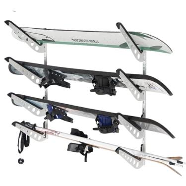 Imagem de JUSTOOP 4 suportes de parede para snowboard de prancha, rack de armazenamento ajustável para esqui, prancha de surf, wakeboard, suporte de parede de snowboard, branco