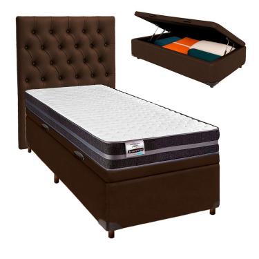 Imagem de Cama Box Bau + Colchão Solteiro Molas Ultralastic Bogota Inducol + Cabeceira Estofada