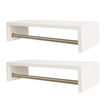 Imagem de Kit 2 Cabideiro Arara de Parede para Roupas 1m Madeira MDF Guarda Roupa Closet Loja (Branco)