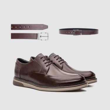 Imagem de Kit Sapato Social Urbano Marrom Com Cinto Couro Estilo Detroit Moderno