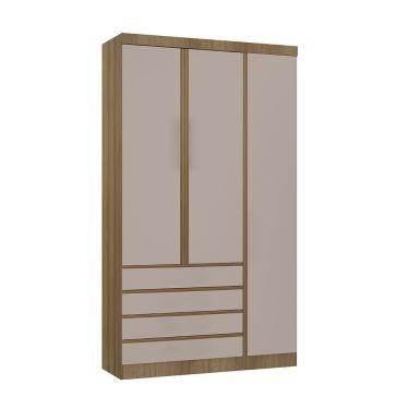 Imagem de Guarda Roupa Modulado 3 Portas 4 Gavetas 132cm Veneza Luciane Móveis Avelã Pf/cinammon Pf