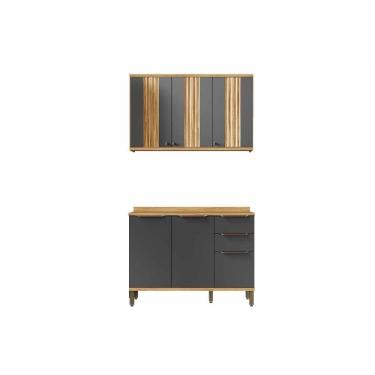 Imagem de Cozinha Modulada Ronipa Sauvignon Sauvignon 2 Peças (1aéreo+1balcão) C2p62 Amendoa-grafite - Ronipa