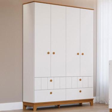 Imagem de Guarda-Roupa de Bebê Biscoito 4 Portas 4 Gavetas Branco Acetinado/Natu