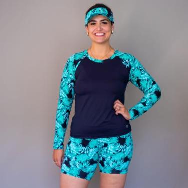 Imagem de Conjunto Blusa Uv + Short De Praia + Brinde Viseira Plus Size Moda Pra