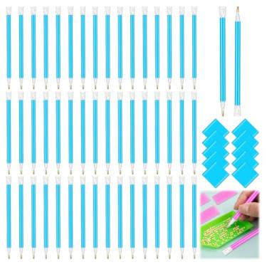 Imagem de SYWHXY 60 peças de ferramentas de arte de diamante azul 5D, acessórios de pintura de arte e kits de ferramentas com 50 canetas, 10 argilas de cola para artesanato de pintura de diamante DIY