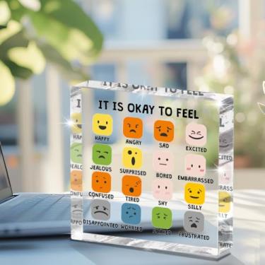 Imagem de Saúde Mental Sinal Acrílico Terapia Decoração Escritório Conselheiro Escolar Terapeuta Presentes Inspiradores Motivacionais Escritório Mesa Acessórios Placa Tudo Bem Sentir