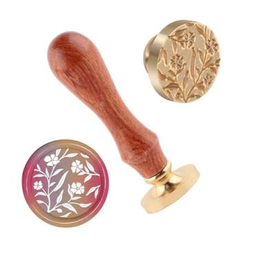 Imagem de Carimbo de selo de cera de flor cobre 25 mm vintage destacável selo de latão e uma alça de madeira padrão carimbo cabeça carta convite cartão convite casamento presente pacote feriados