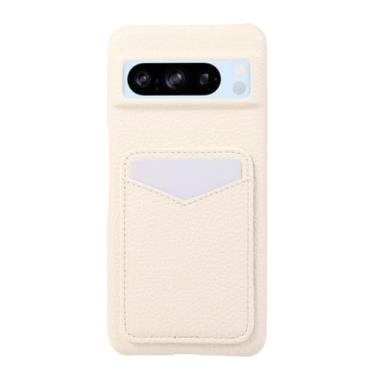 Imagem de LTLMYDAM Capa de couro para Google Pixel 10PROXL/10 Pro/10, compartimento para cartão, minimalista, textura lichia capa masculina e feminina, capa ultrafina, bege, 10PROXL