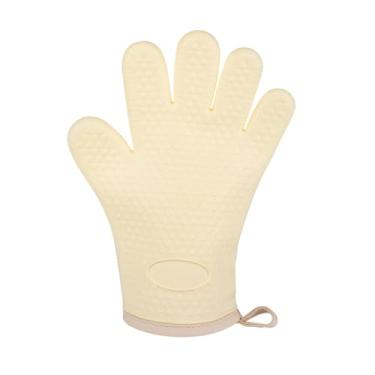 Imagem de Luvas de forno de silicone com 5 dedos, luvas de cozinha para forno, branco marfim, resistentes ao calor, perfeitas para confeitarias, pizzarias, padarias, panelas quentes.