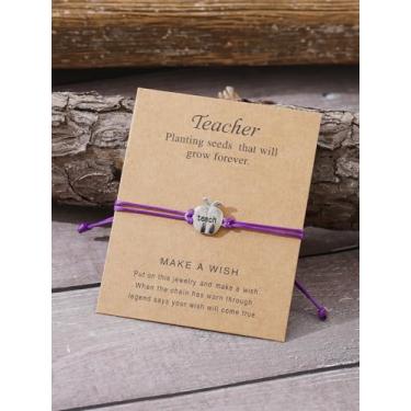 Imagem de Pulseiras femininas elásticas ajustáveis para Dia dos Professores com Presentes de Dia dos Professores de Maçã, One Size, Liga de aço, Sem Pedra Preciosa