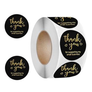 Imagem de 500 peças de adesivos redondos pretos de 3,8 cm Thank You for Supporting My Small Business. Selos autoadesivos à prova d'água para embalagem de envelopes, caixas, pedidos de sacolas de presente